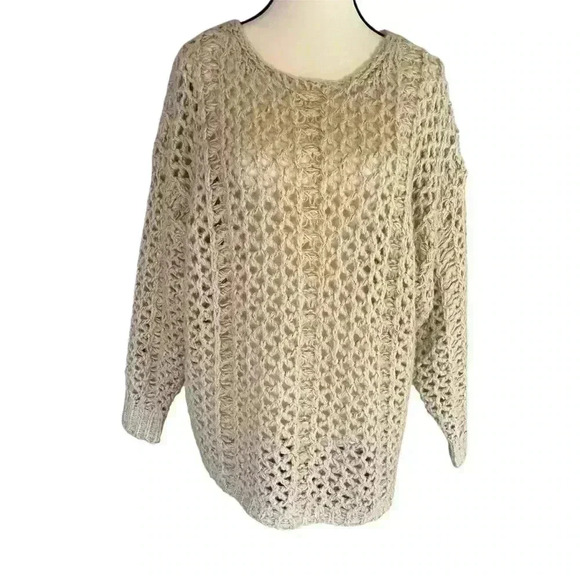 Ces Femme Sweater Cream And Gold Open Weave Knit Women’s Size M Holiday Cozy - Picture 1 of 9